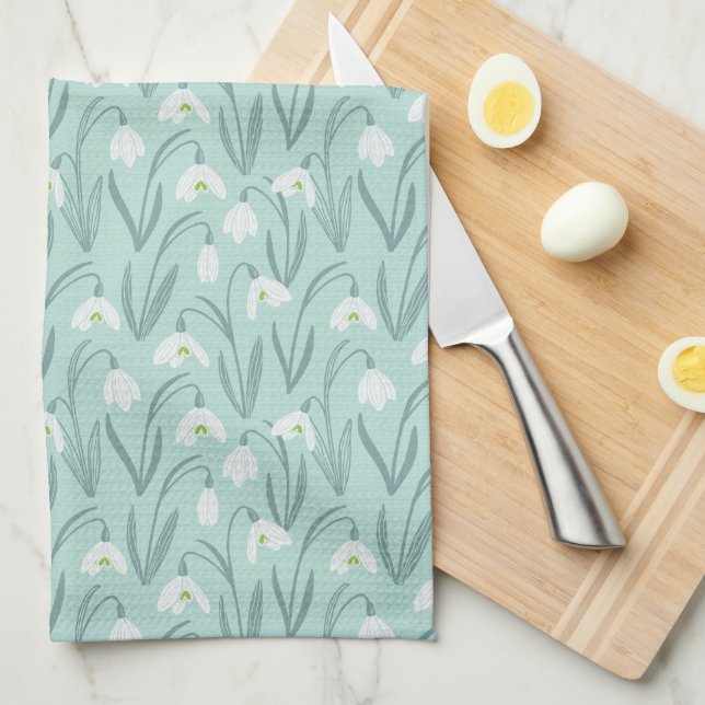 Linge De Cuisine Mignonne Snowdrops menthe (Quart Plié)