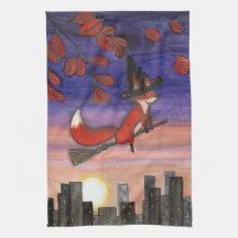 Mignonne sorcière d'Halloween renard balai volant