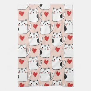 Linge De Cuisine Mignons chats kawaii roses et motif de cœurs (5)
