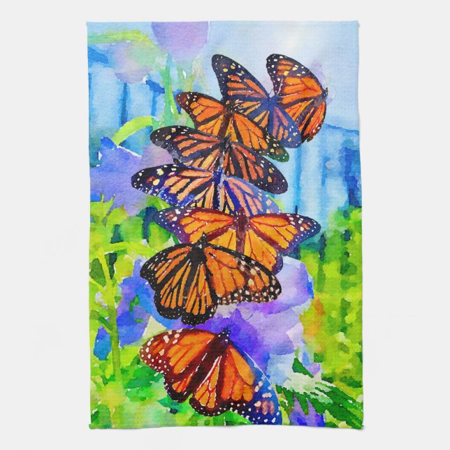 Linge De Cuisine Migration des papillons monochromes aquarelle (Vertical)