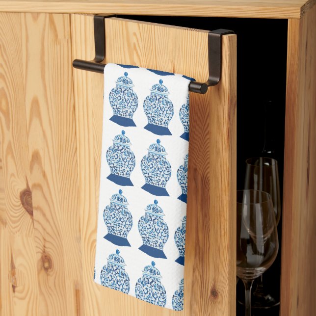 Linge De Cuisine Mini jarres de gingembre bleu et blanc (Pliage en tiers)