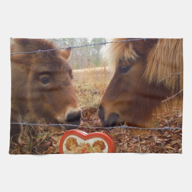 Linge De Cuisine Miniature Donkey & Horse Valentine Heart (Horizontal)