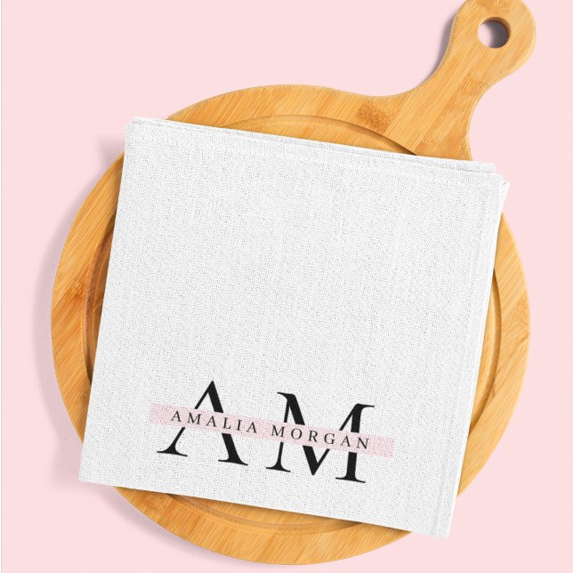 Linge De Cuisine Minimal Pastel rose initial et personnalisé (Créateur téléchargé)