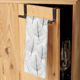 Linge De Cuisine Minimaliste Noir et Blanc Art Linéaire de Feuille