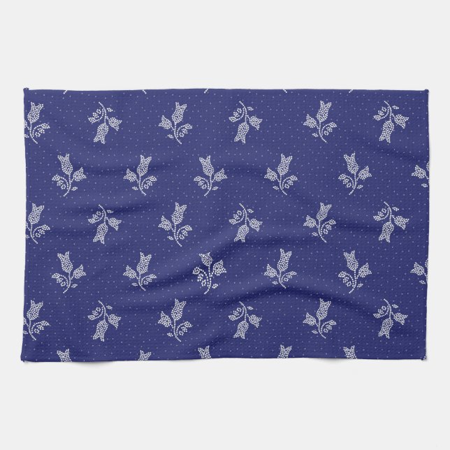 Linge De Cuisine Minuscule Harebells - Hongrois Blue tee Folk Art (Horizontal)