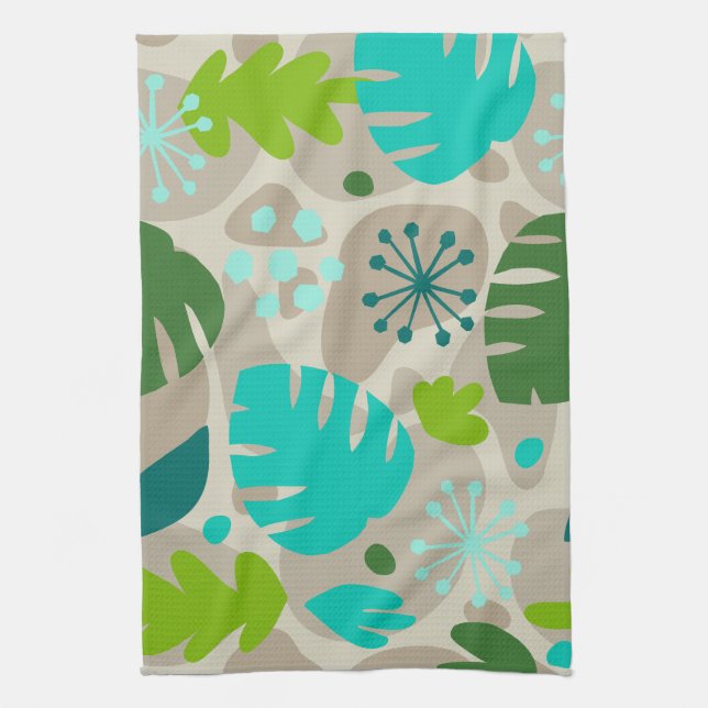 Linge De Cuisine Mod Monstera Feuilles Abstrait Hawaï Tropical-Cool (Vertical)