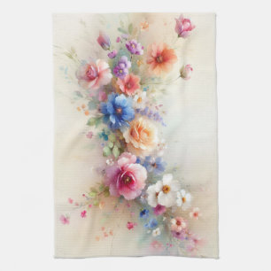 Linge De Cuisine Modèle d'art de fleurs d'aquarelle élégant
