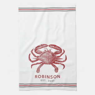 Linge De Cuisine modèle de nom personnalisé du crabe rouge Vintage