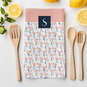 Linge De Cuisine Modèle flamant rose Monogramme moderne