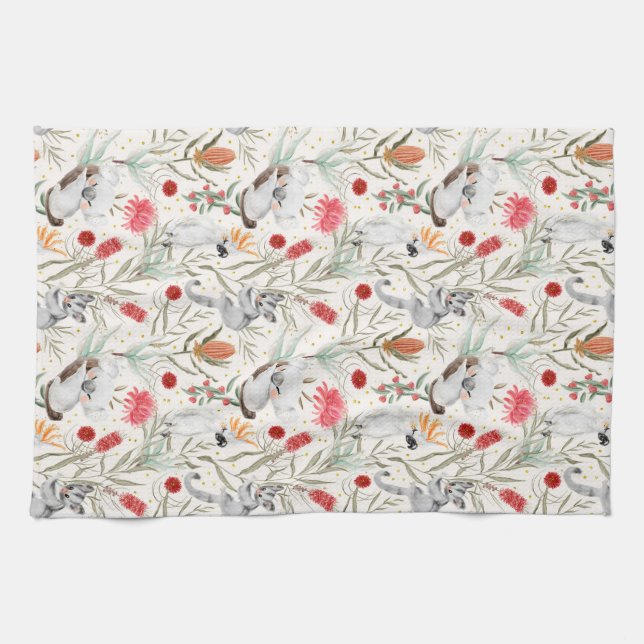 Linge De Cuisine Modèle Floral australien Koalas Possum Cockatoos (Horizontal)