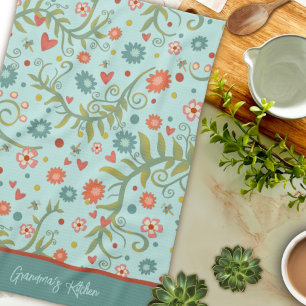 Linge De Cuisine Modèle floral élégant Nom Customisé moderne