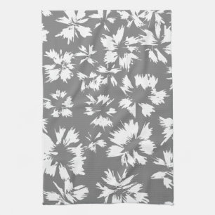 Linge De Cuisine Modèle floral gris et blanc élégant