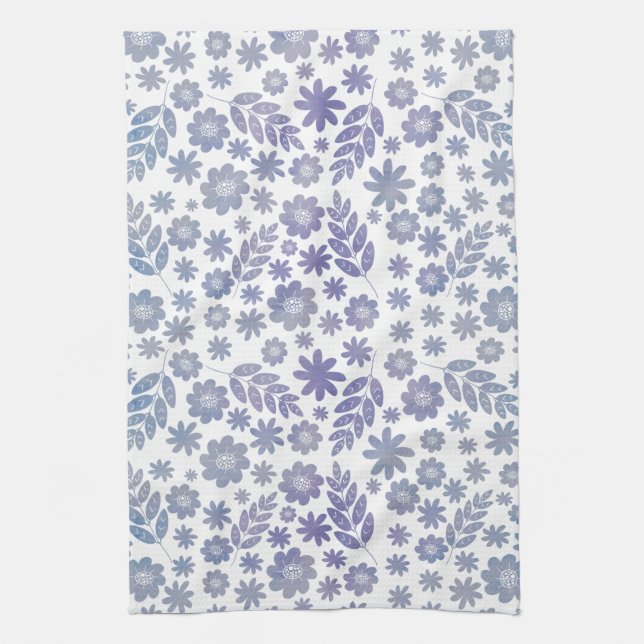 Linge De Cuisine Modèle floral gris et lavande (Vertical)
