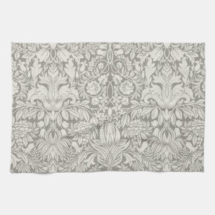 Linge De Cuisine Modèle floral simple blanc Damas