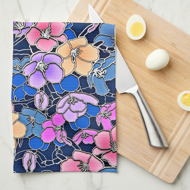 Linge De Cuisine Modèle floral stylistique 46 (Quart Plié)