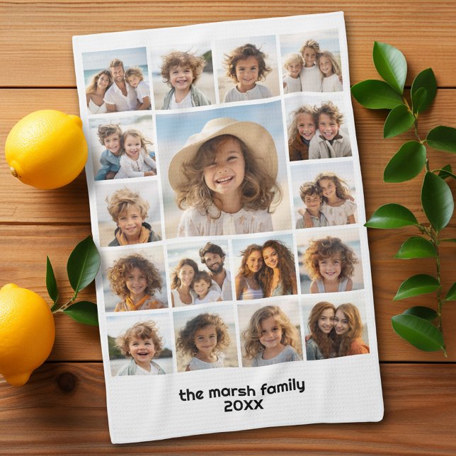 Linge De Cuisine Moden, Minimal Photo Grid avec 17 photos (Personalized kitchen towel with 17 photos)