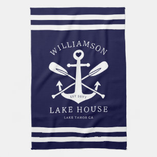 Linge De Cuisine Modern Lake House Nom de famille Marine bleue