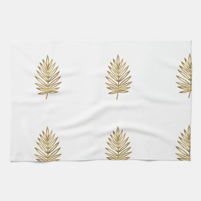 Linge De Cuisine Modern Metallic Gold Botanical Palm Leaf Pattern (Horizontal)