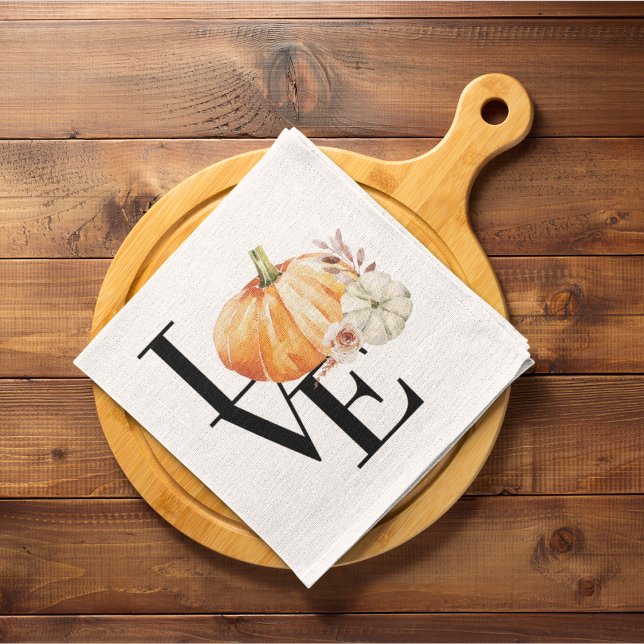 Linge De Cuisine Modern Watercolor Orange Pumkin With Love (Créateur téléchargé)