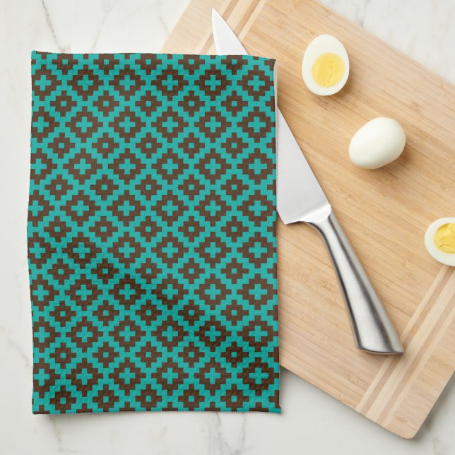 Linge De Cuisine Moderne Brown Et Turquoise Abstrait (Quart Plié)