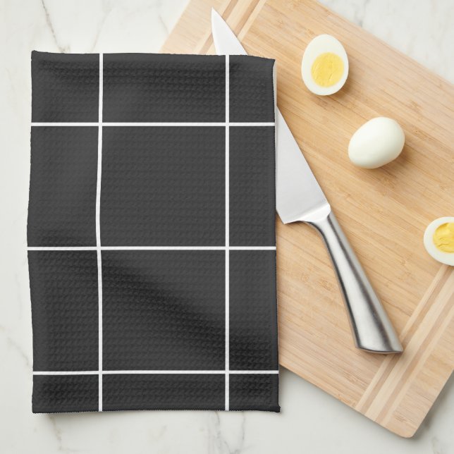 Linge De Cuisine Moderne Noir & Blanc Grille surdimensionnée Servie (Quart Plié)