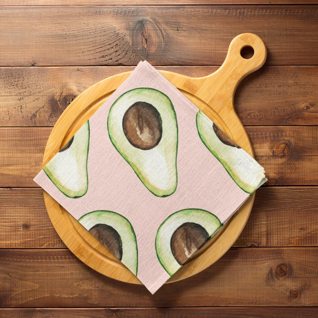 Linge De Cuisine Moderne Pastel Rose Et Vert Motif Avocado (Créateur téléchargé)