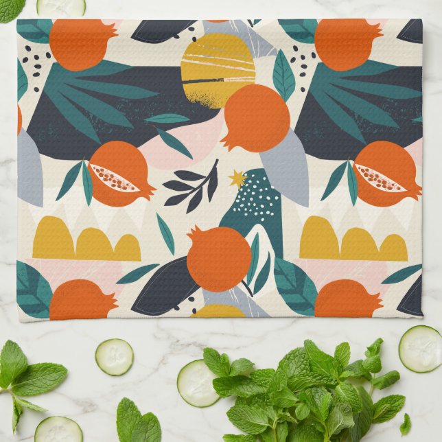 Linge De Cuisine Moderne tendance Preppy Chic Apricot et Feuille (Plié)
