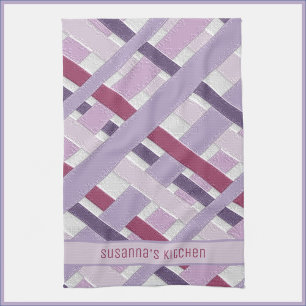 Linge De Cuisine Moderne violet & blanc rayé