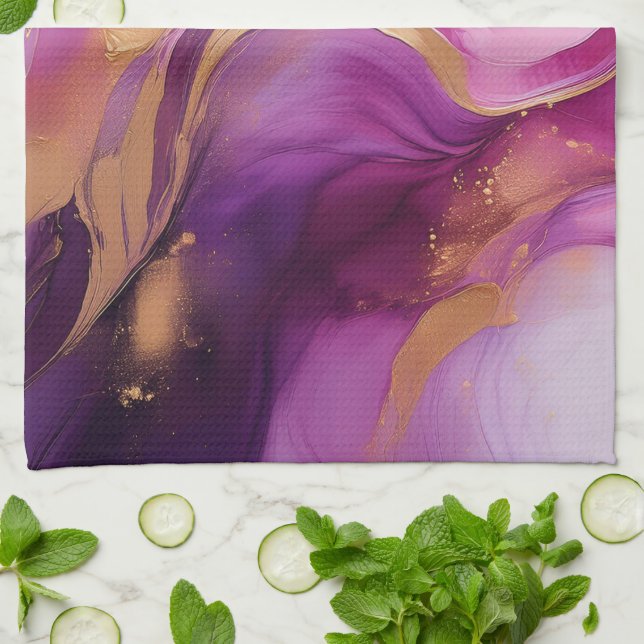 Linge De Cuisine Moderne violet et or Abstrait luxe- (Plié)