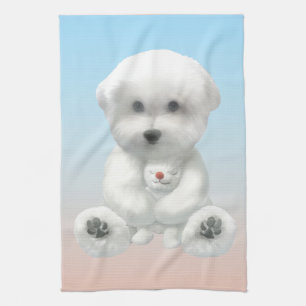Linge De Cuisine Moment Douillet : Bichon Sourire Enlaçant un Mini