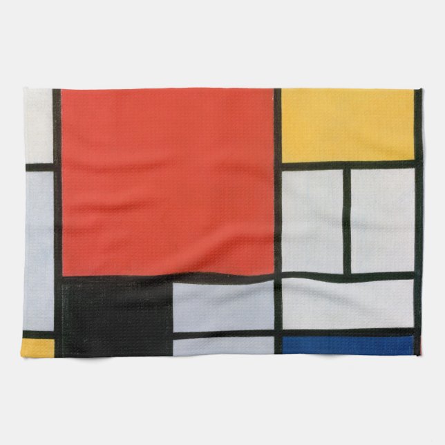 Linge De Cuisine Mondrial Composition Rouge Jaune Bleu Noir (Horizontal)