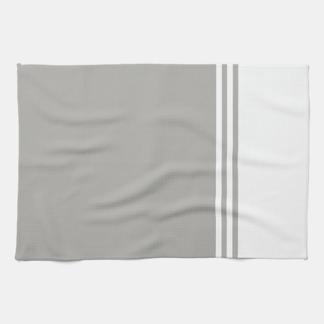 Linge De Cuisine Monochromatique moderne blanc et gris (Horizontal)