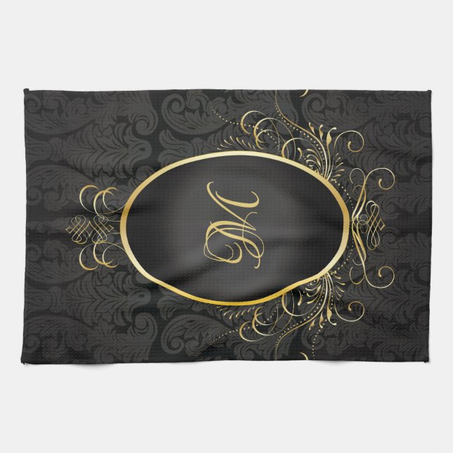 Linge De Cuisine Monogram Classy Royal Style Towne en or noir (Horizontal)