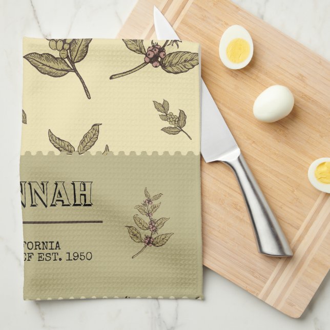 Linge De Cuisine Monogram Coffee plantes élégant design classique (Quart Plié)