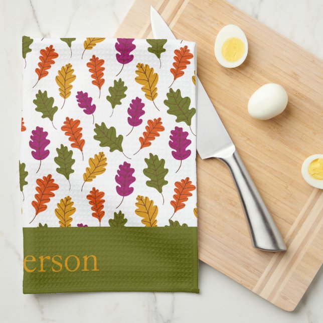 Linge De Cuisine Monogram Feuilles d'automne Couleurs d'automne Ver (Quart Plié)