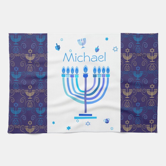 Linge De Cuisine Monogram Hanoukka Festival Menorah Lumières (Horizontal)