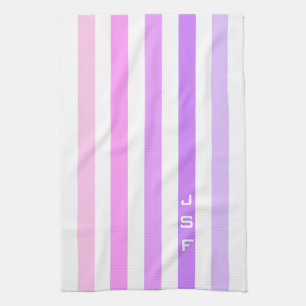Linge De Cuisine Monogramme à bandes verticales violettes et roses