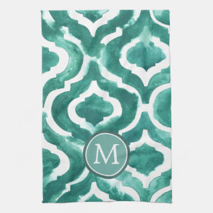 Linge De Cuisine Monogramme   Aquamarine Motif IV