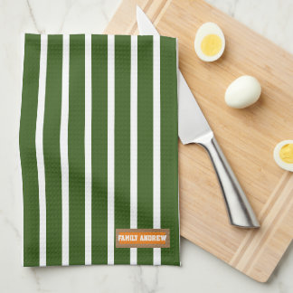 Linge De Cuisine Monogramme blanc et vert rayures élégant moderne
