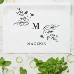 Linge De Cuisine Monogramme blanc Premier Nom de famille moderne Gr