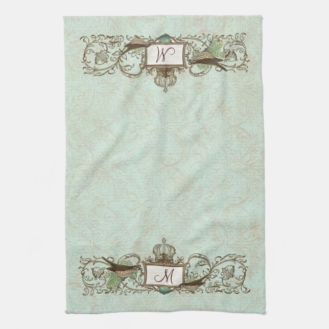 Linge De Cuisine Monogramme bleu de rouleau d'oiseaux d'oeufs (Vertical)