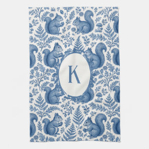 Linge De Cuisine Monogramme Blue Chinoiserie Squirrel Woodland