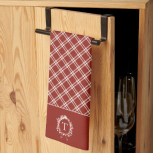 Linge De Cuisine Monogramme botanique rouge vintage