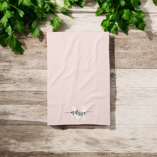 Linge De Cuisine Monogramme Brush Calligraphie Blush rose