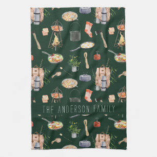 Linge De Cuisine Monogramme Camping   Illustrations aquarelle