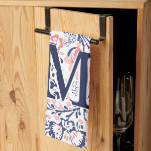 Linge De Cuisine Monogramme Coral Marine Peach Vintage Floral Patal