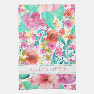 Linge De Cuisine Monogramme couleur de l'eauCouleur collage floral