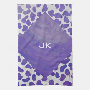 Linge De Cuisine Monogramme Dalmatien violet et blanc