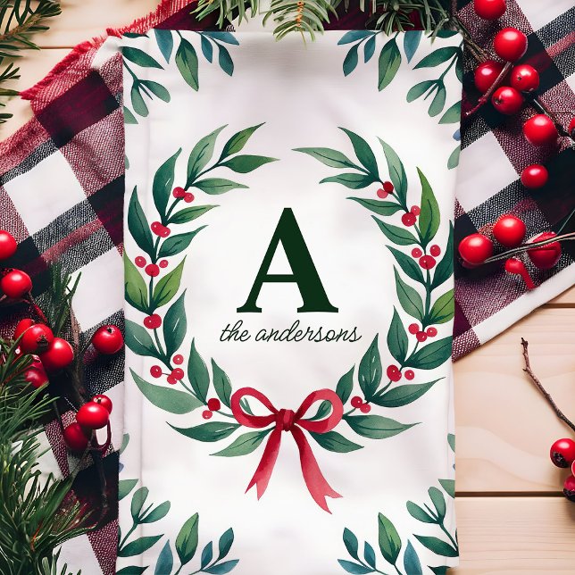 Linge De Cuisine Monogramme de couronne de vacances Noël personnali (Créateur téléchargé)
