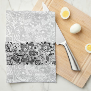 Linge De Cuisine Monogramme De Dentelle Florale Vintage Noire Et Bl